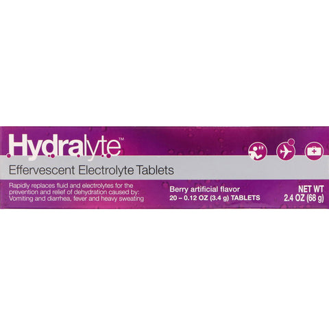 Hydralyte, Effervescent Electrolyte, Berry Artificial Flavor, 20 Tablets, 2.4 oz (68 g)