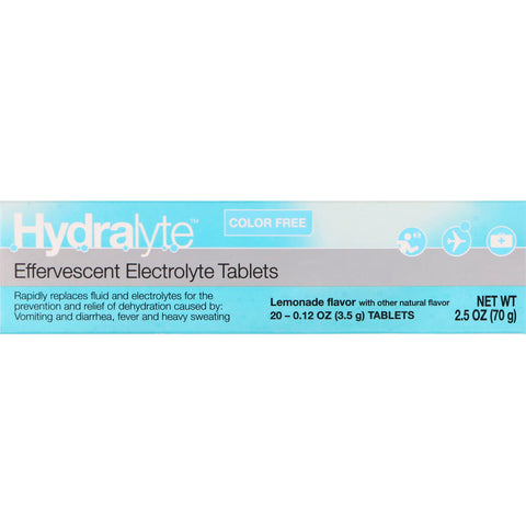 Hydralyte, Effervescent Electrolyte, Color Free, Lemonade Flavor, 20 Tablets, 2.5 oz (70 g)