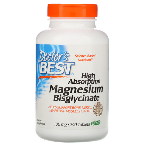 Doctor's Best, High Absorption Magnesium Bisglycinate, 100 mg , 240 Tablets