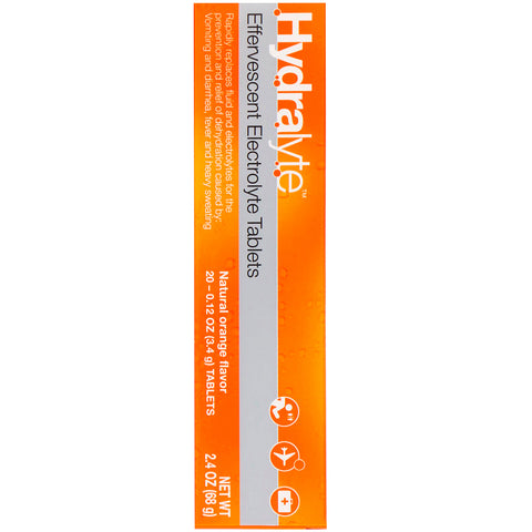 Hydralyte, Effervescent Electrolyte, Natural Orange Flavor, 20 Tablets, 2.4 oz (68 g)