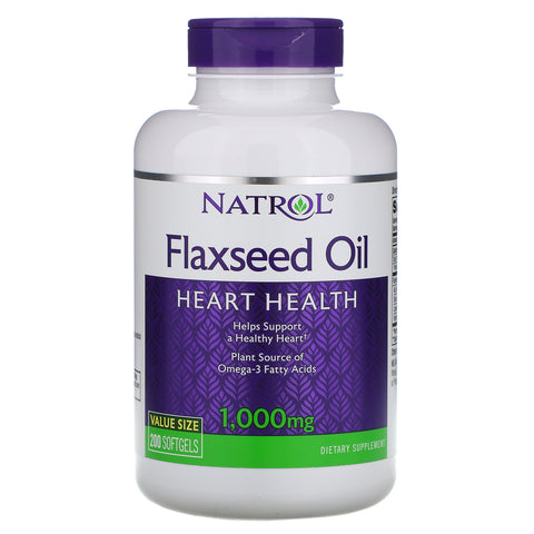Natrol, Flaxseed Oil, Heart Health, 1,000 mg, 200 Softgels