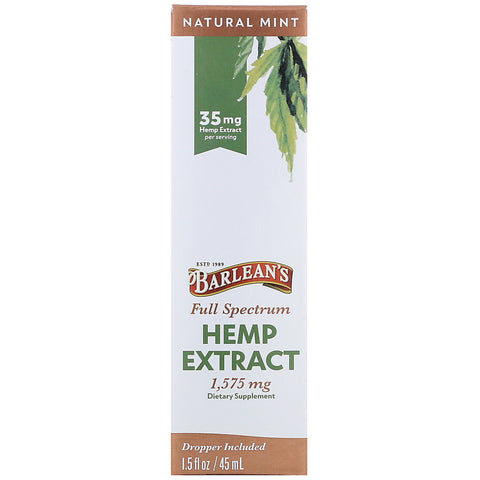Barlean's, Full Spectrum Hemp Extract, Natural Mint, 35 mg, 1.5 fl oz (45 ml)
