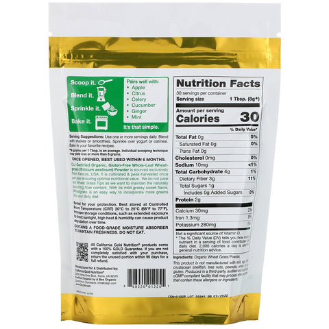 California Gold Nutrition, Superfoods,  Wheat Grass Powder, 8.5 oz (240 g)