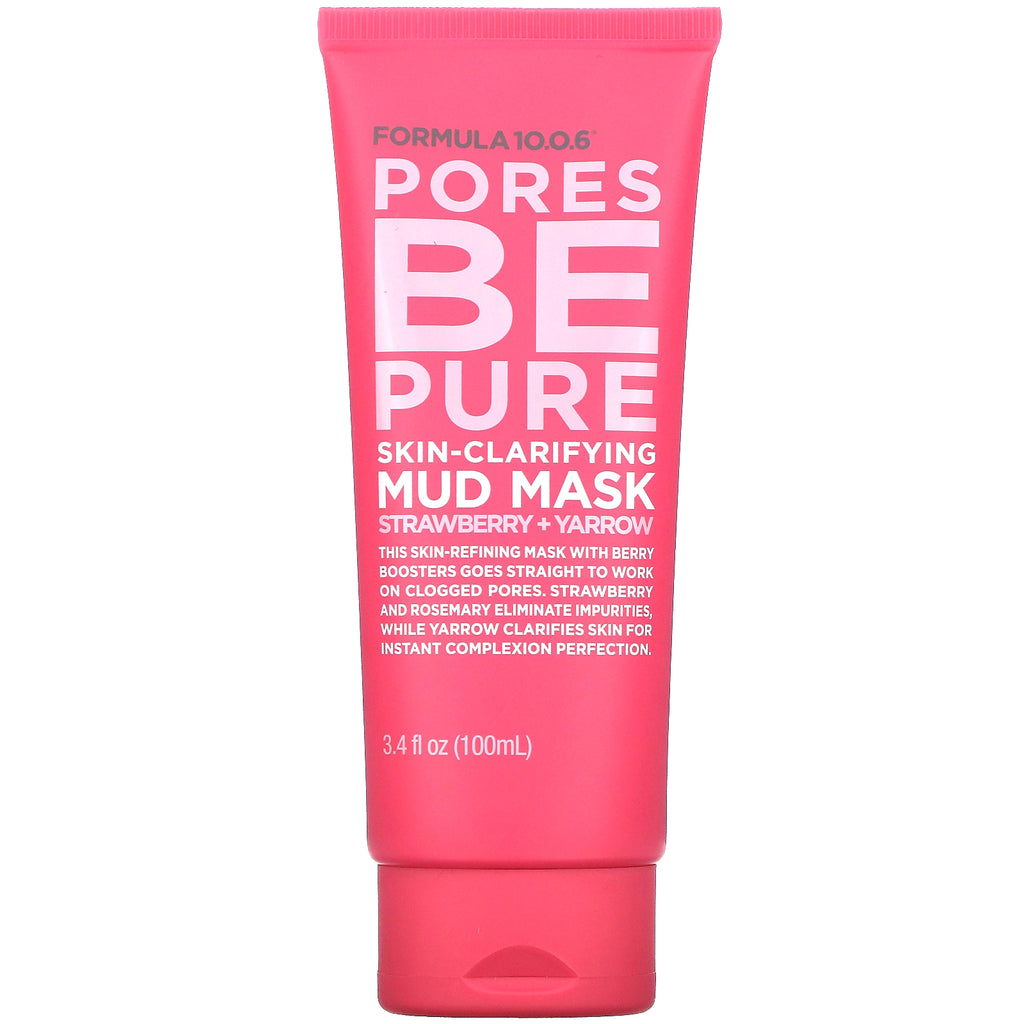 Formula 10.0.6, Pores Be Pure, Skin-Clarifying Mud Beauty Mask, Strawberry + Yarrow, 3.4 fl oz (100 ml)