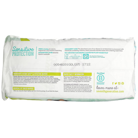 Seventh Generation, Sensitive Protection Diapers, Size 5, 27 - 35 lbs, 19 Diapers