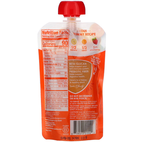 Happy Family s, Happy Tot, Super Bellies, Bananer, Gulerødder og Jordbær, 4 oz (113 g)