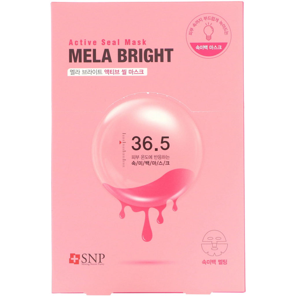 SNP, Mela Bright, Active Seal Beauty Mask, 5 ark, 1,11 oz (33 ml) hver