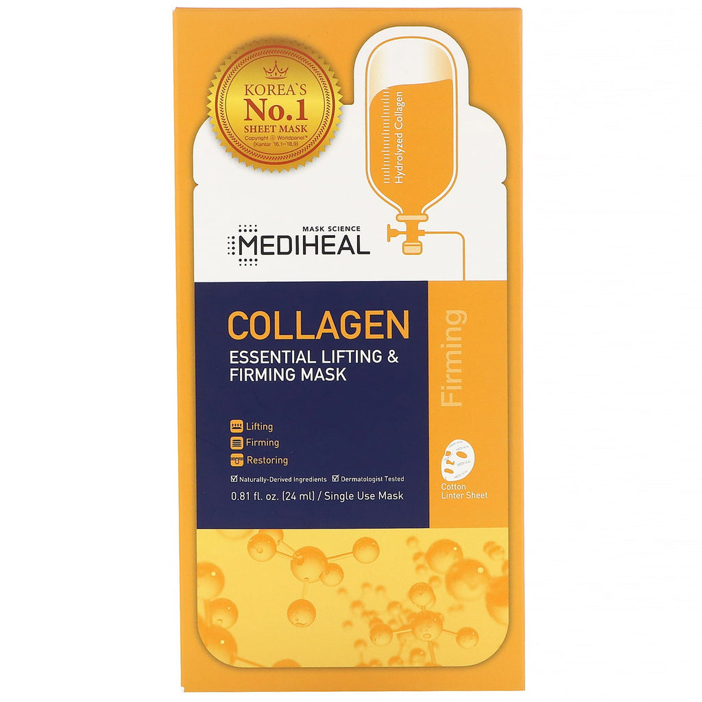 Mediheal, Colágeno, mascarilla reafirmante y reafirmante esencial, 5 hojas, 0,81 fl oz (24 ml) cada una