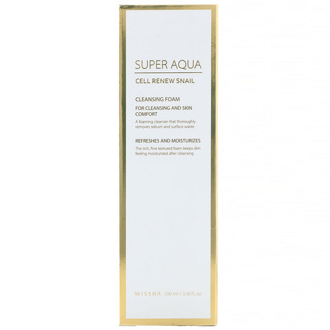 Missha, Super Aqua, Cell Renew Snail, Cleansing Foam, 3.38 fl oz (100 ml)