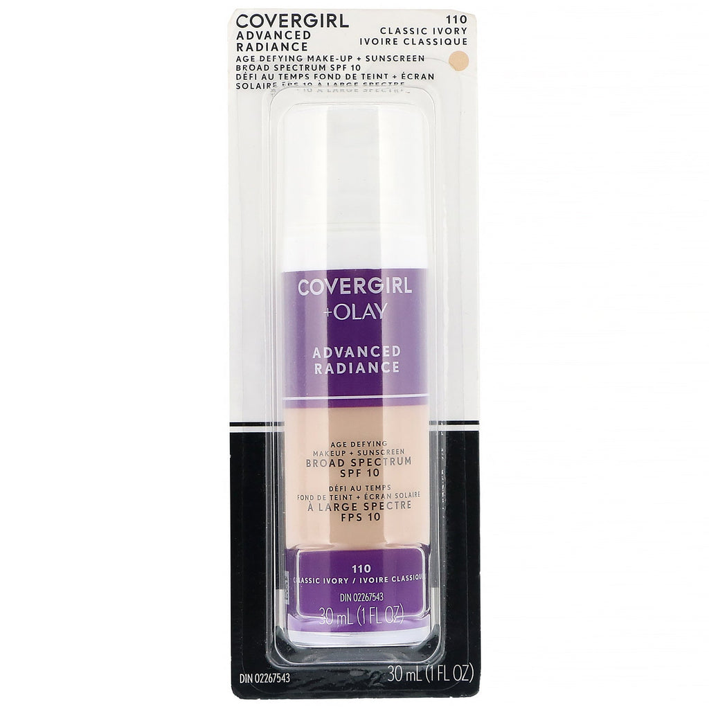 Covergirl, Olay Advanced Radiance, Age-Defying Makeup, SPF 10, 110 Classic Ivory, 1 fl oz (30 ml)
