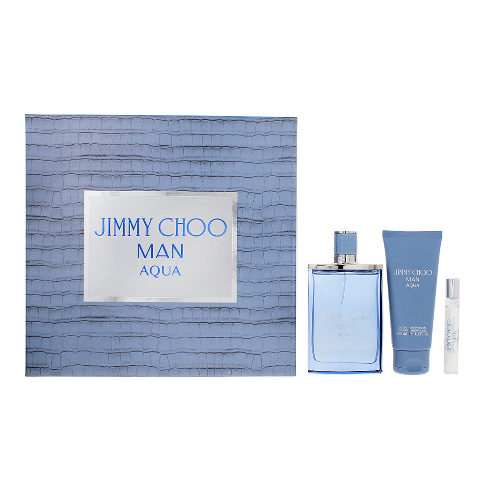 Jimmy Choo Man Aqua 3 Piece Gift Set: Eau de Toilette 100ml - Eau de Toilette 7.