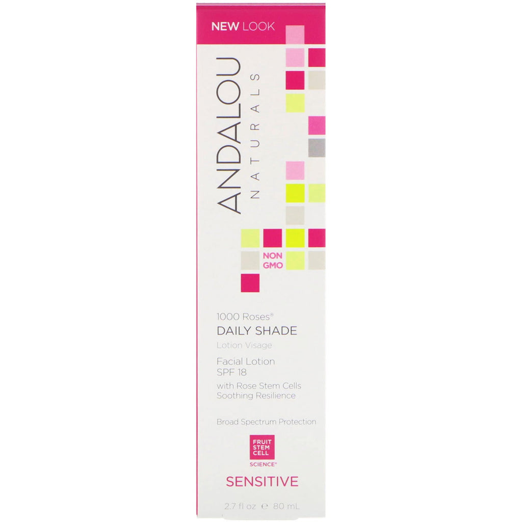 Andalou Naturals, Facial Lotion, 1000 Roses, Daily Shade, SPF 18, Sensitive, 2,7 fl oz (80 ml)
