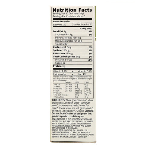 Mary's Gone Crackers, galletas con súper semillas, albahaca y ajo, 5,5 oz (155 g)