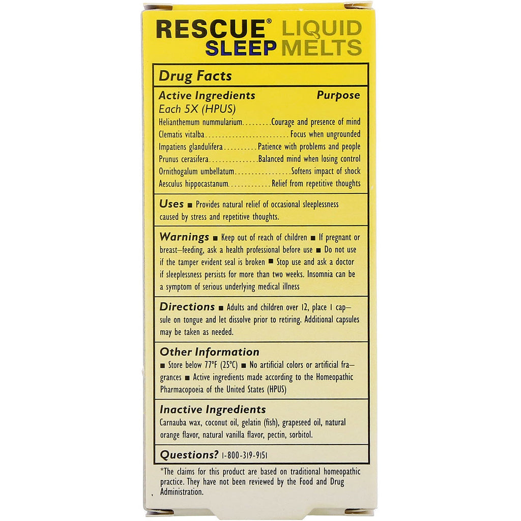 Bach, Originale Blomsterremedier, Rescue Sleep Liquid Melts, 28 kapsler