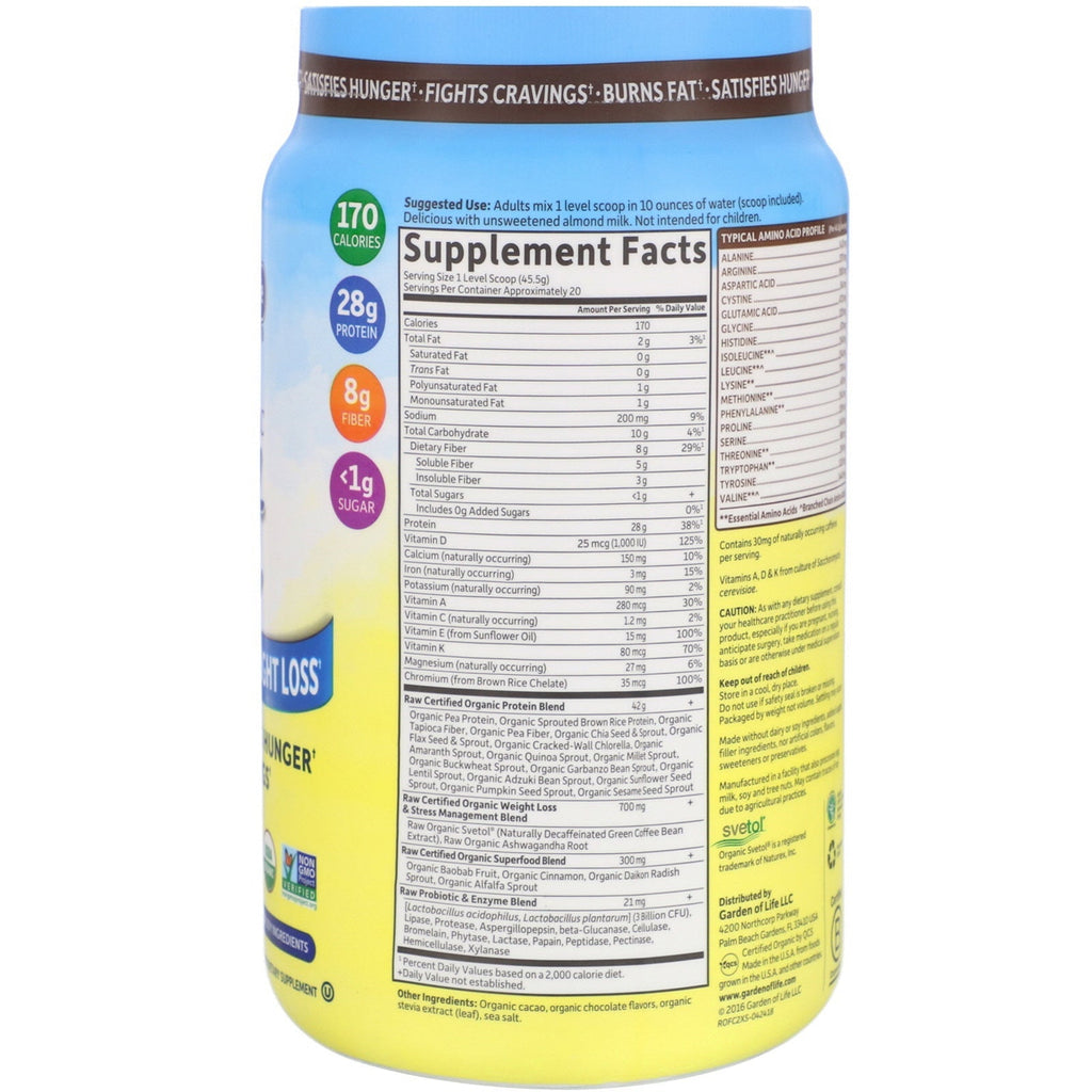 Garden of Life, RAW  Fit, High Protein for Weight Loss, Chocolate, 32.09 oz (910 g)