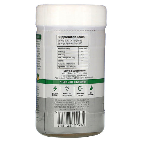 Wisdom Natural, Yerba Mate natural, sin azúcar, té de hierbas instantáneo, 2,82 oz (79,9 g)