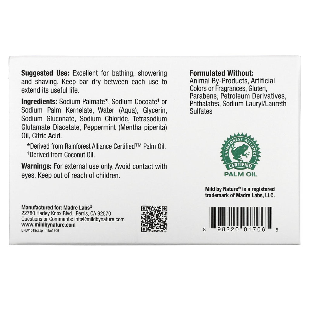 Mild By Nature, Castile Soap Bar, Peppermint, 5 oz (141 g)