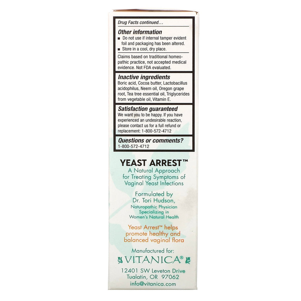 Vitanica, Yeast Arrest, 14 Vaginal Suppositories