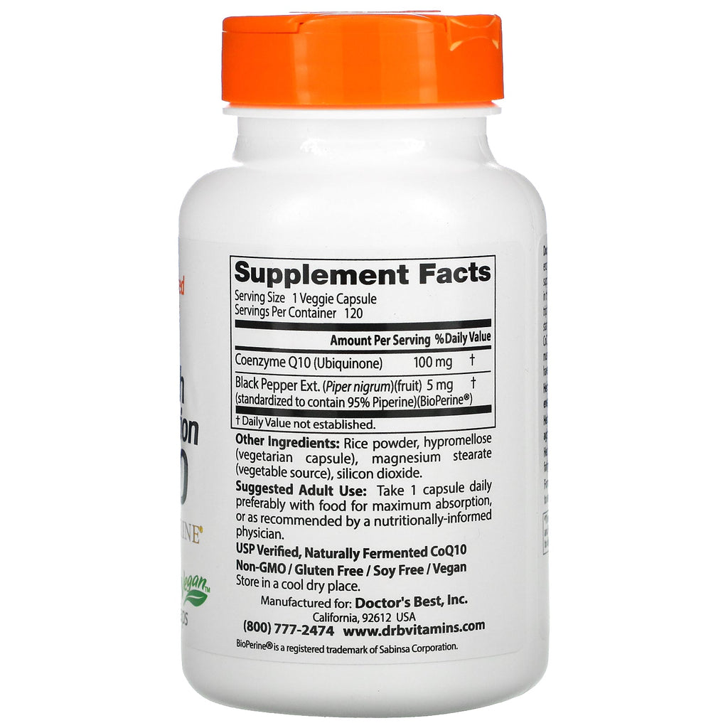 Doctor's Best, High Absorption CoQ10 with BioPerine, 100 mg, 120 Veggie Caps