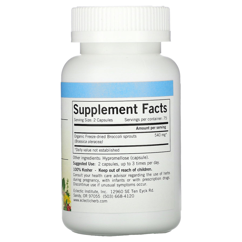 Eclectic Institute, brotes de brócoli frescos crudos liofilizados, 270 mg, 150 cápsulas vegetales sin OGM