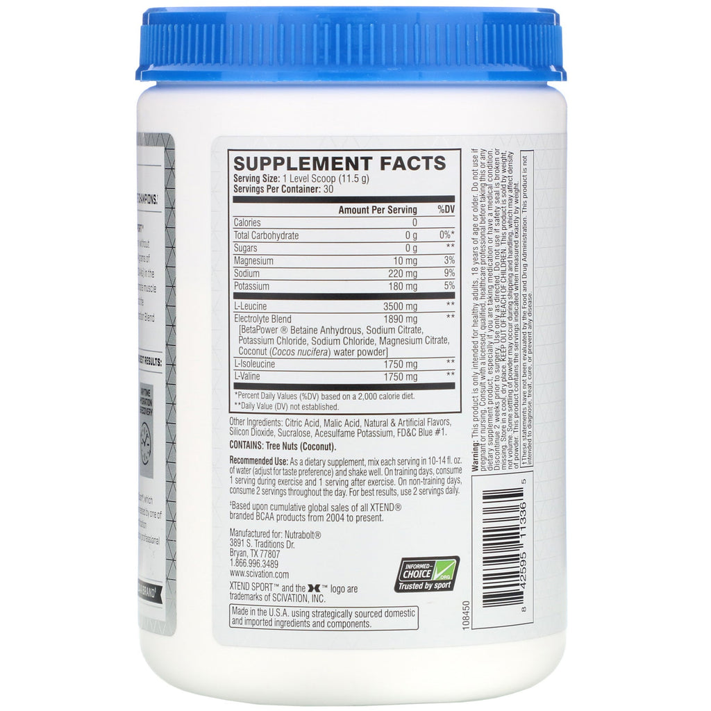 Xtend, Sport, 7G BCAA, Blue Raspberry Ice, 12.2 oz (345 g)