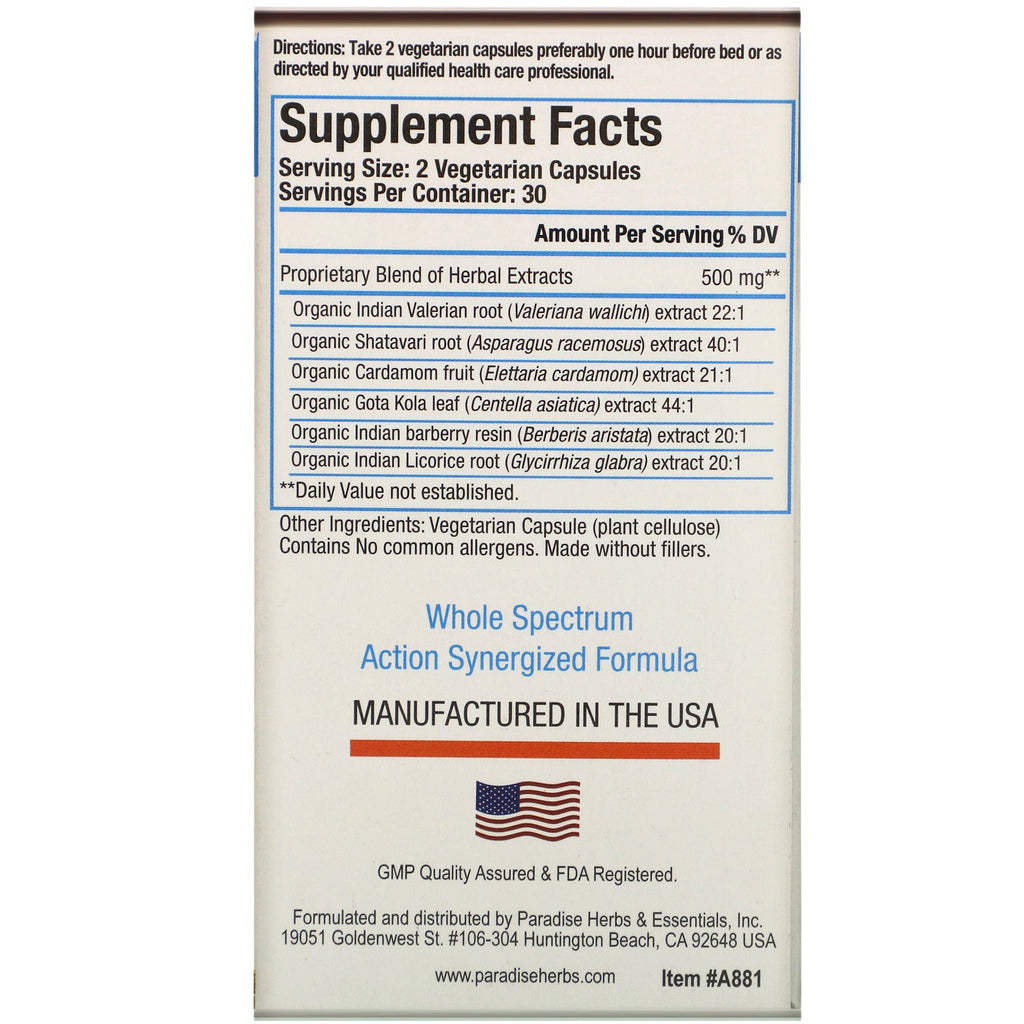 Paradise Herbs, AYUR Pro Rx, Sleep, 60 vegetariske kapsler