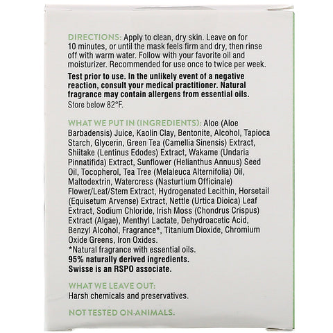 Swisse, Skincare, Matcha Tea Clarifying Clay Mask, 2.47 oz (70 g)