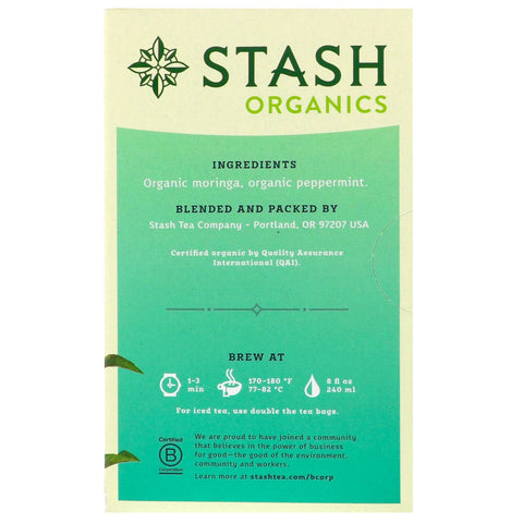 Stash te, urtete, moringa mynte, koffeinfri, 18 teposer, 0,8 oz (23 g)