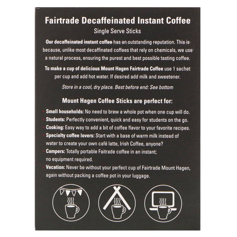 Mount Hagen, Café instantáneo descafeinado de comercio justo, 25 barritas individuales, 50 g (1,76 oz)