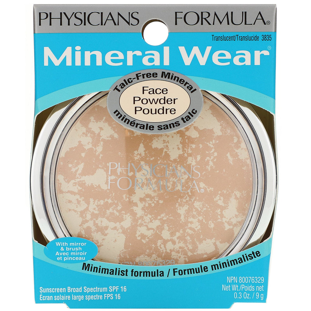 Physicians Formula, Mineral Wear, Face Powder, SPF 16, Translucent, 0.3 oz (9 g)