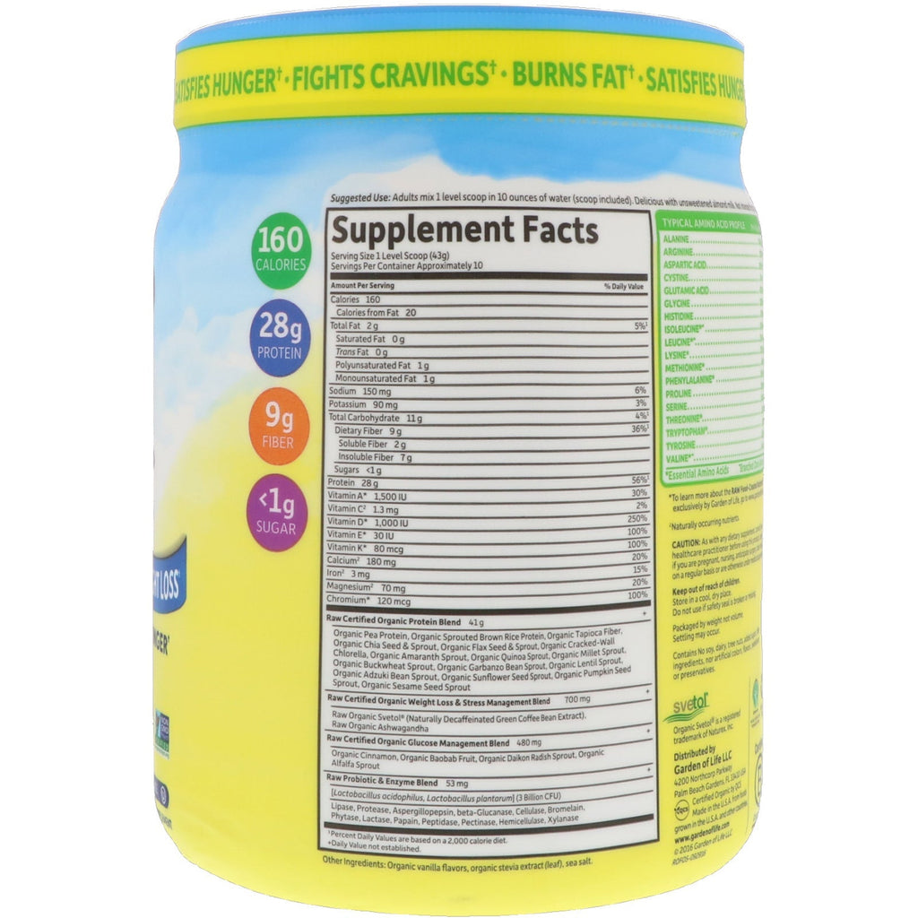 Garden of Life, RAW  Fit, High Protein for Weight Loss, Original, 15.1 oz (427 g)