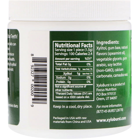 Xyloburst, Xylitol tyggegummi, spearmint, 5,29 oz (150 g), 100 stykker