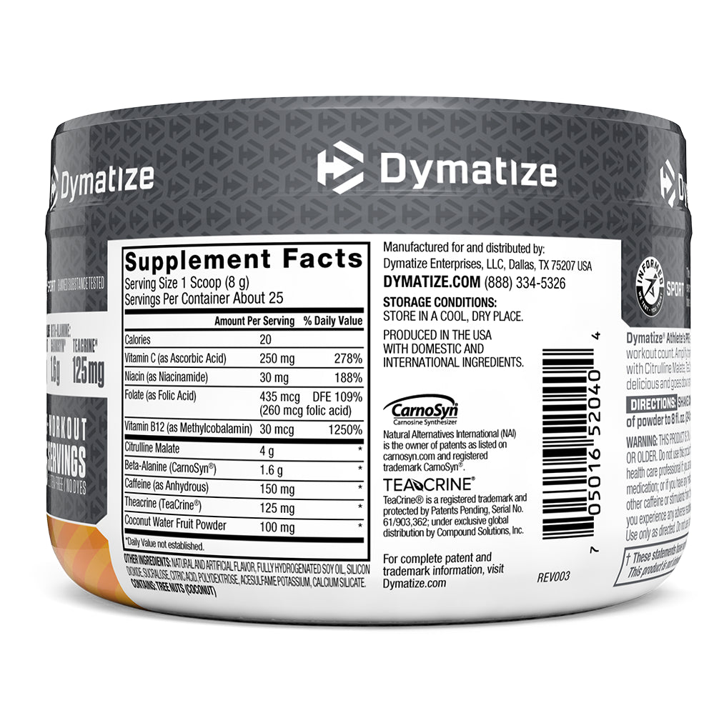 Dymatize Nutrition, Athlete's Pre, Pre-Workout, Orange Ananas, 7,05 oz (200 g)