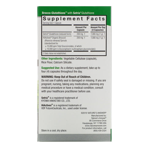 Nature's Answer, Brocco-Glutathione, 500 mg, 60 Vegetarian Capsules