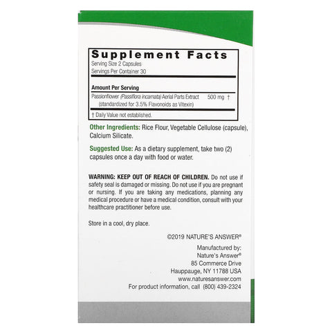 Nature's Answer, Passionflower, 500 mg, 60 Vegetarian Capsule