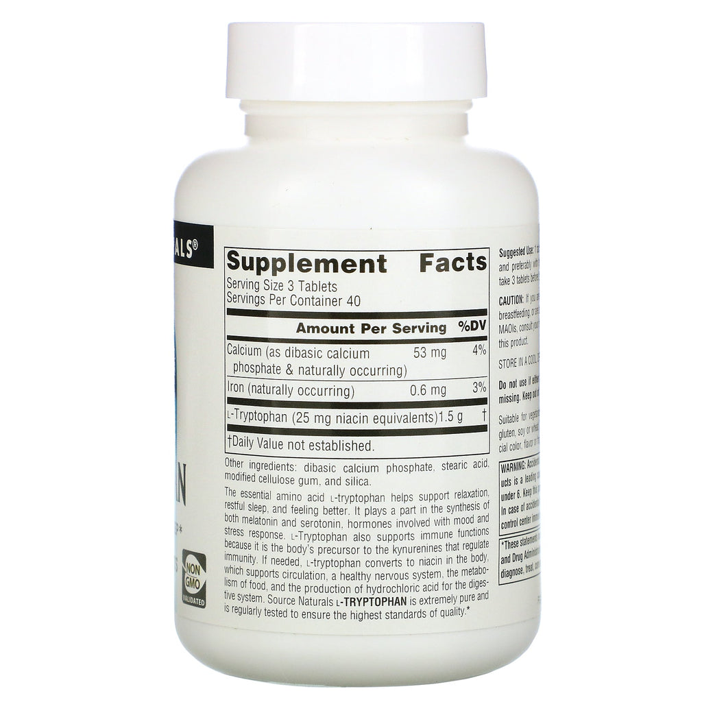 Source Naturals, L-Tryptophan, 500 mg, 120 tabletter