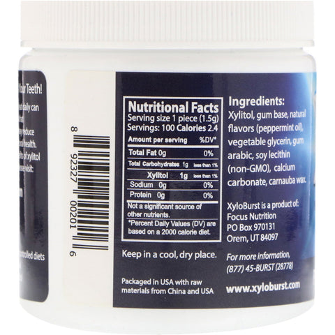 Xyloburst, Xylitol tyggegummi, pebermynte, 5,29 oz (150 g), 100 stykker
