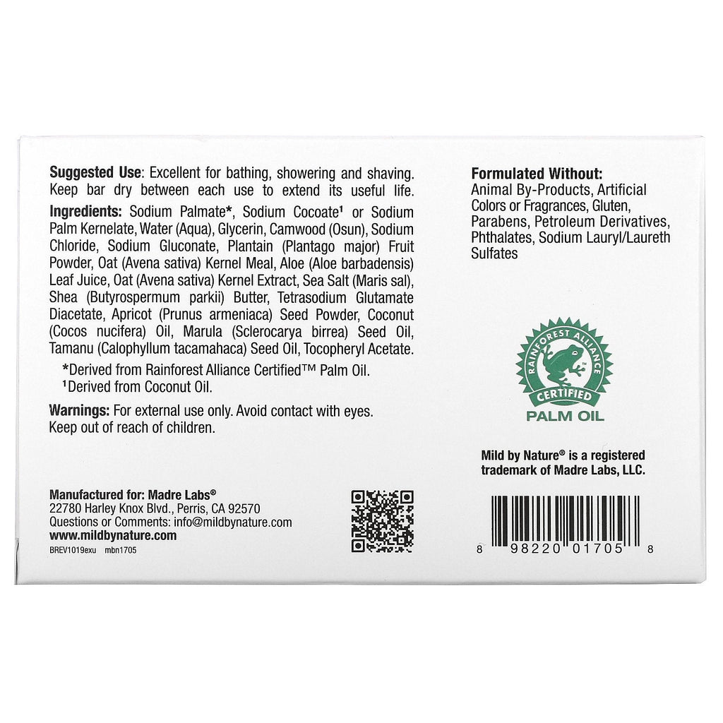 Mild af natur, eksfolierende barsæbe, med Marula &amp; Tamanu olier plus sheasmør, uparfumeret, 5 oz (141 g)