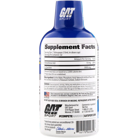GAT, L-carnitina, aminoácido, bayas mixtas, 3000 mg, 16 oz (473 ml)