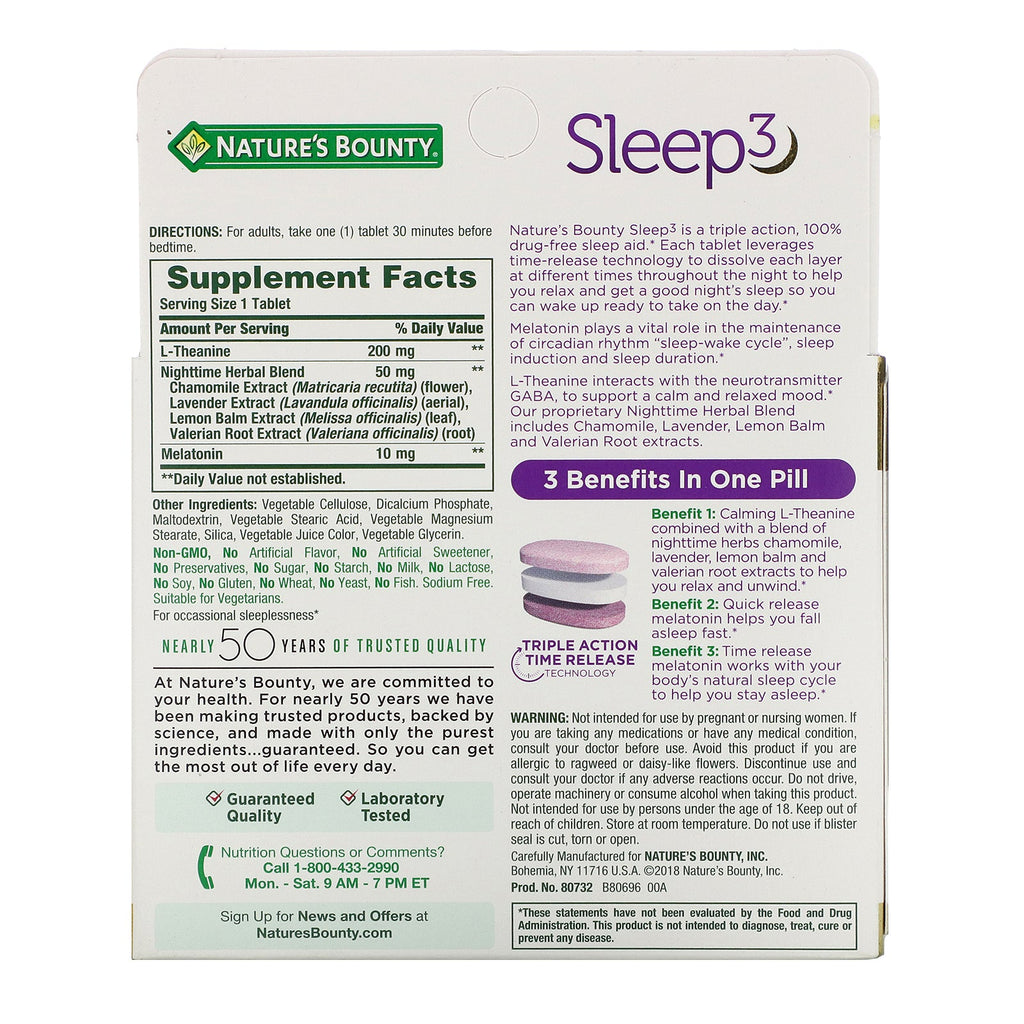 Nature's Bounty, Sleep3, 60 tabletter med tre lag