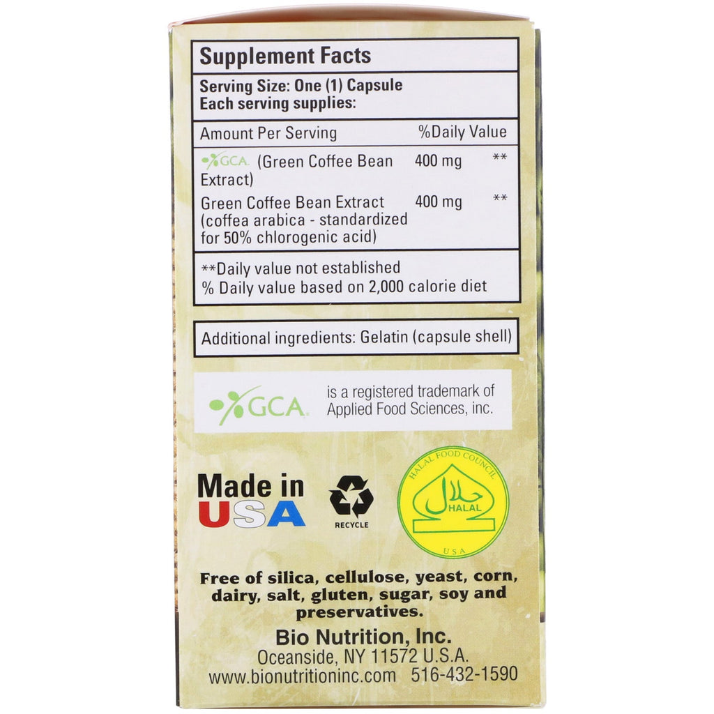 Bio Nutrition, Pure Green Coffee Bean, 800 mg, 50 Capsules