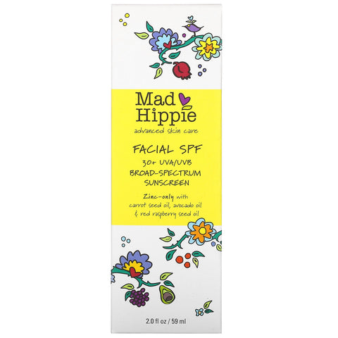 Mad Hippie Hudplejeprodukter, SPF til ansigtet, 30+ UVA/UVB bredspektret solcreme, 2,0 oz (59 g)