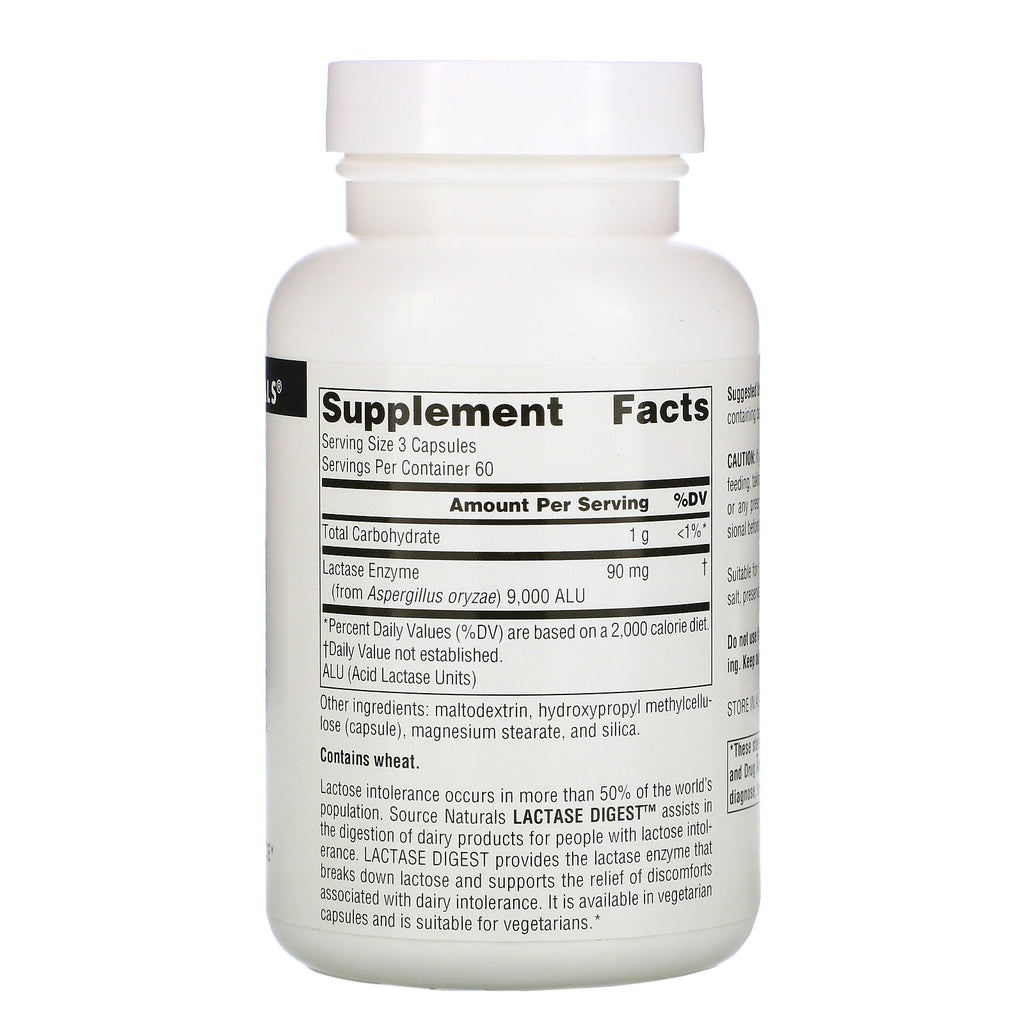 Source Naturals, Lactase Digest, 180 kapsler