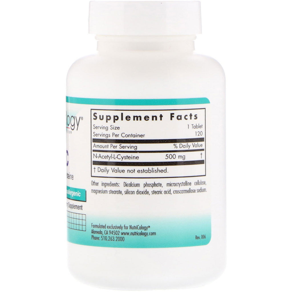 Nutricology, NAC N-Acetyl-L-Cysteine, 120 Tablets