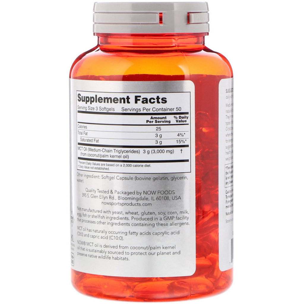 Now Foods, Sports, MCT Oil, 1,000 mg, 150 Softgels