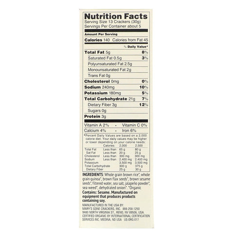 Mary's Gone Crackers, Jalapeno Crackers, 5,5 oz (155 g)