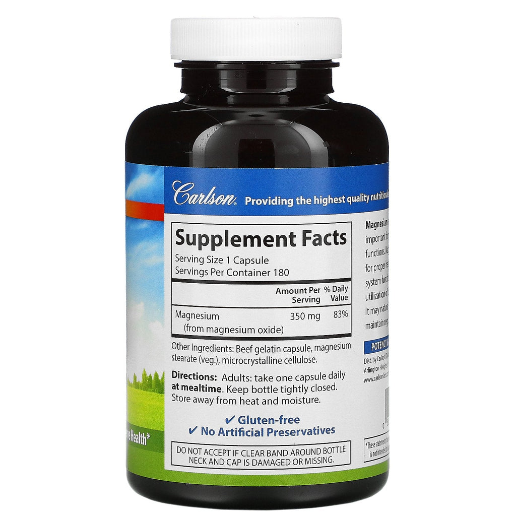 Carlson Labs, Magnesium, 350 mg, 180 kapsler