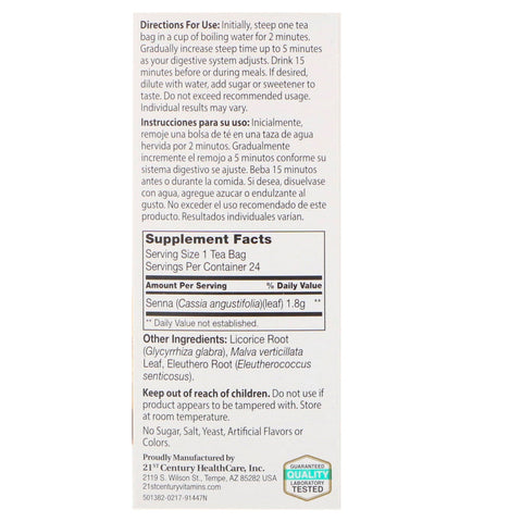 21st Century, Té adelgazante a base de hierbas, totalmente natural, sin cafeína, 24 bolsitas de té, 48 g (1,7 oz)