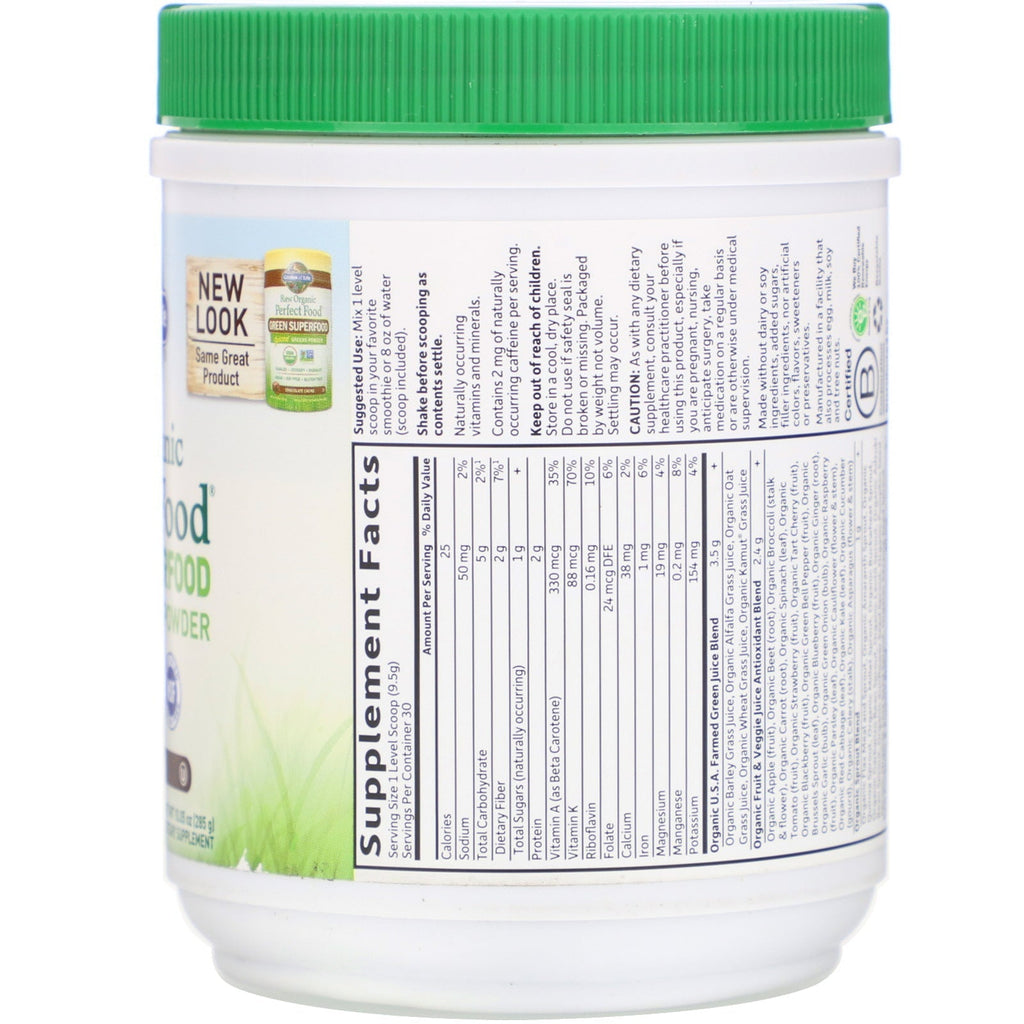 Garden of Life, RAW, perfekt mad, grøn superfood, chokolade, 10,05 oz (285 g)