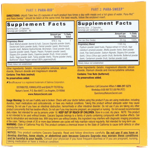 Nature's Secret, Parastroy, limpia y barre el tracto intestinal, 2 frascos, 90 cápsulas cada uno